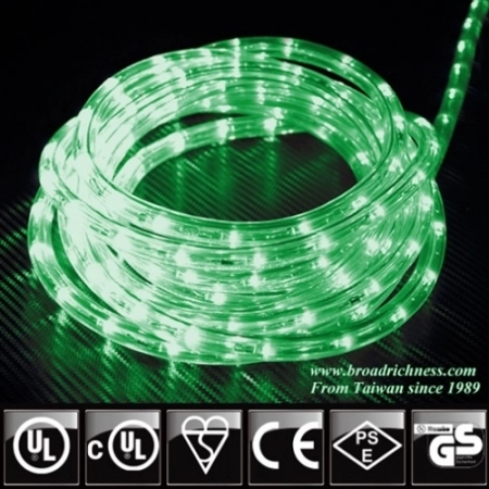 Green LED Rope Light, 2-Wire, 1/2''(3/8''), 120 Volt