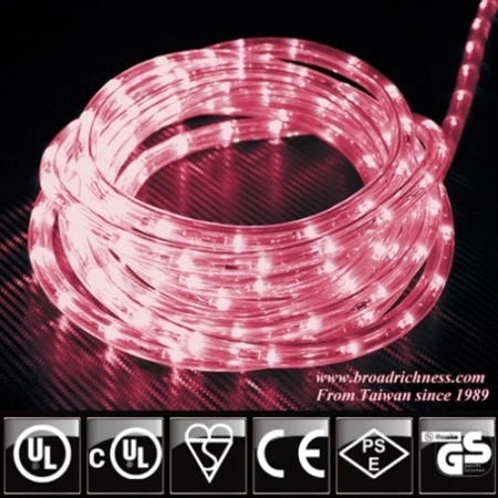 Pink LED Rope Light, 2-Wire, 1/2''(3/8''), 120 Volt