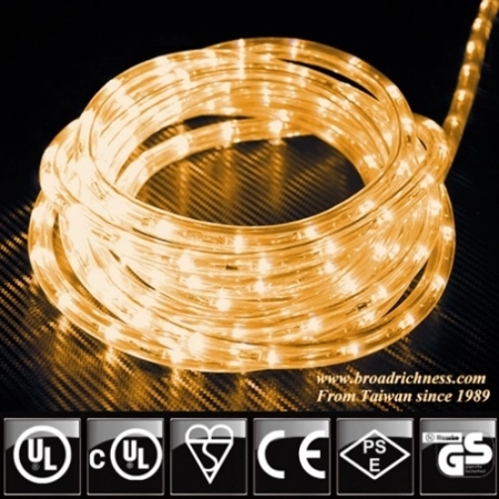 Yellow LED Rope Light, 2-Wire, 1/2''(3/8''), 120 Volt